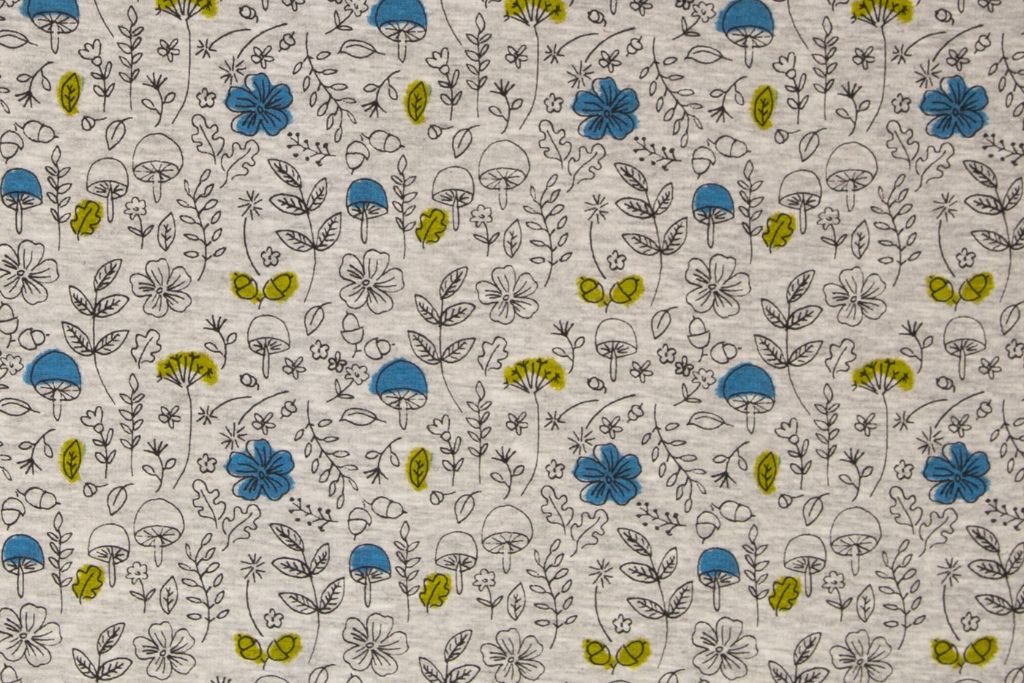 Alpenfleece "Nils" mit Pilzen, Swafing, grau meliert, 0,5 m