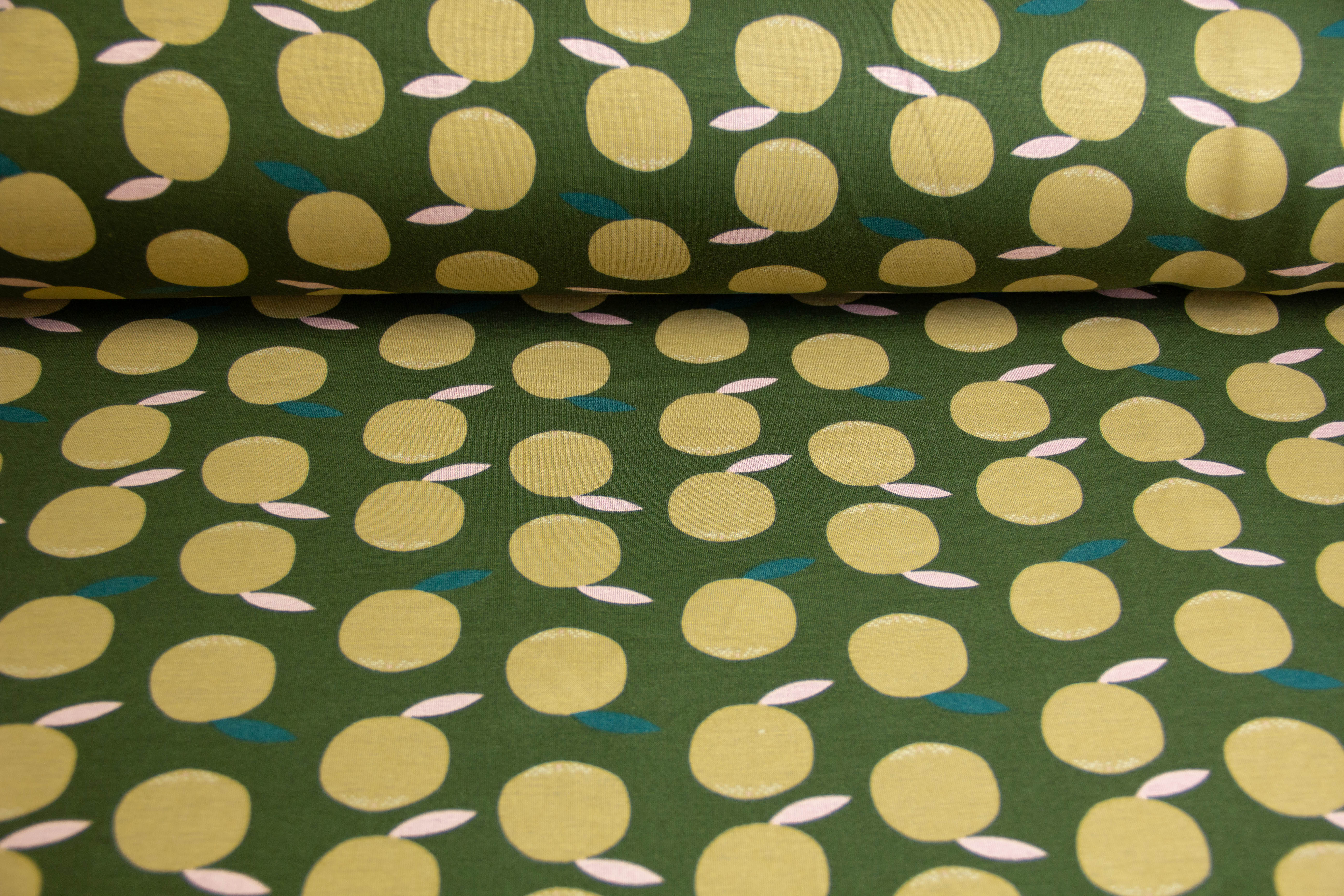Alpenfleece mit Äpfeln, dunkelgrün, 0,5 m