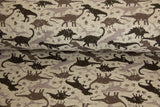 Alpenfleece mit Dinosauriern, meliert, grau, 0,5 m