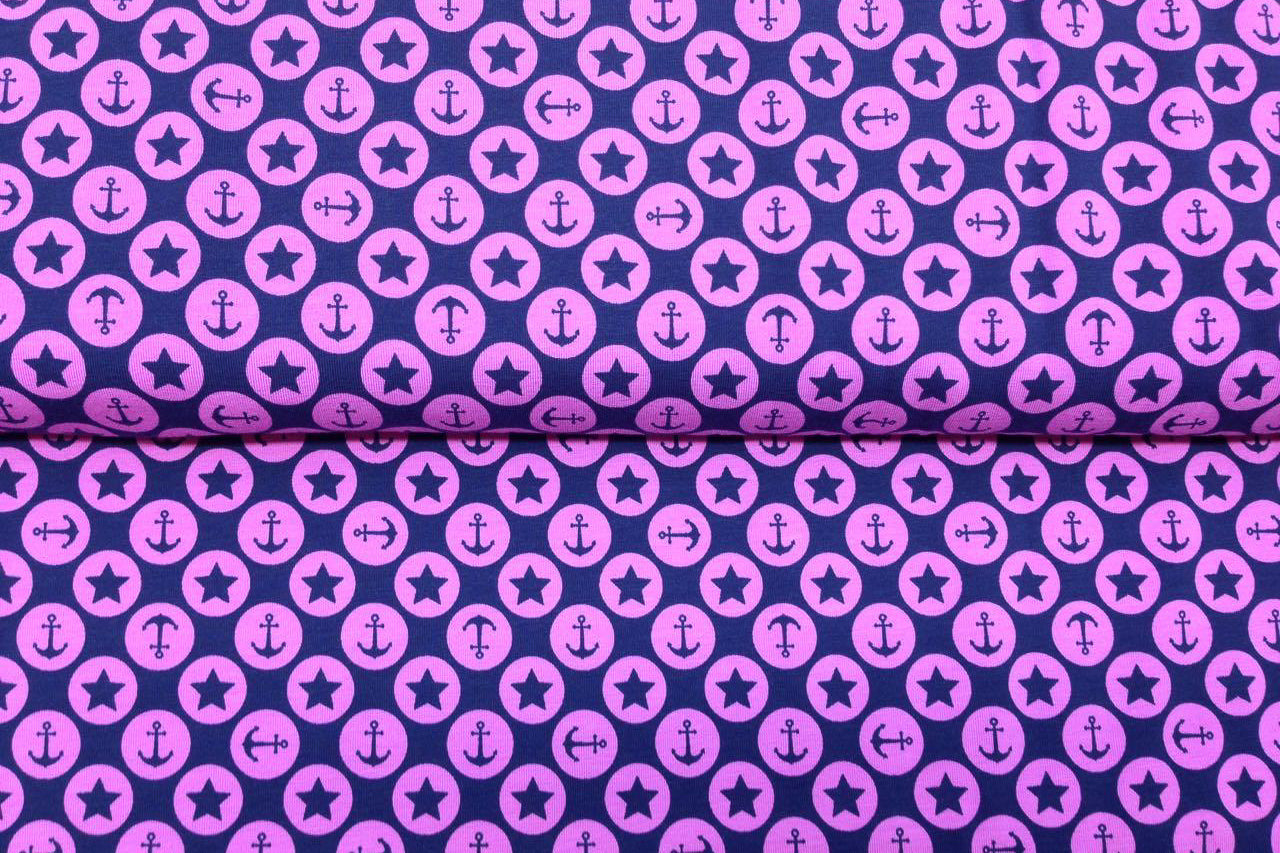 Restmenge 50 cm Jersey mit Ankern, pink