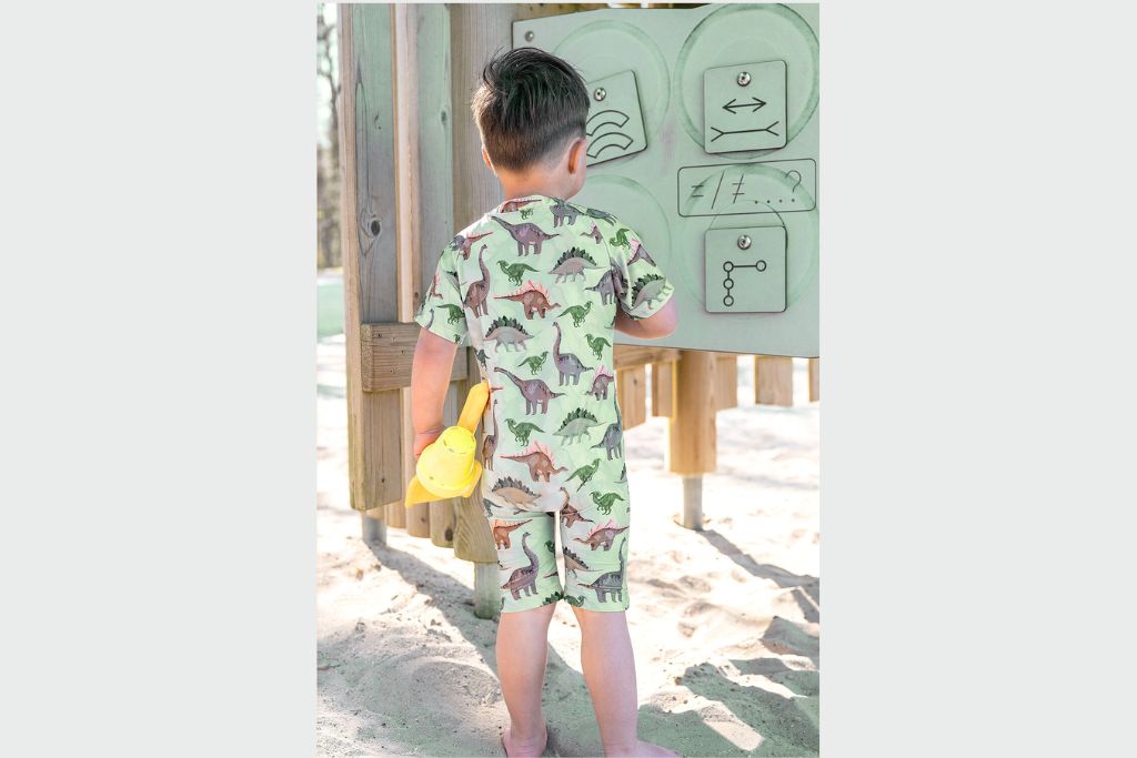 Badeanzugstoff, Bade Jersey, Swimwear, UPF50, Dinosaurier, hellgrün, 0,5 m