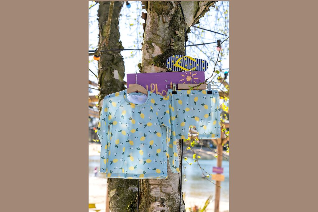 Badeanzugstoff, Bade Jersey, Swimwear, UPF50, Zitrone, hellmint, 0,5 m