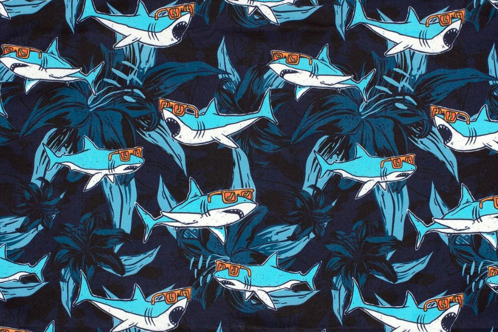 Badeshorts Stoff, Badehosenstoff, Swimwear, Haie, marine, 0,5 m