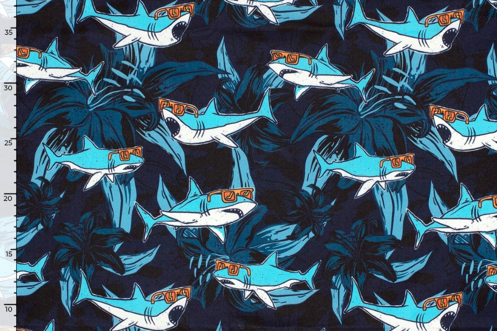 Badeshorts Stoff, Badehosenstoff, Swimwear, Haie, marine, 0,5 m