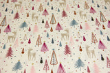 Baumwollwebware mit Rentieren, Weihnachten, hellbeige, 0,5 m