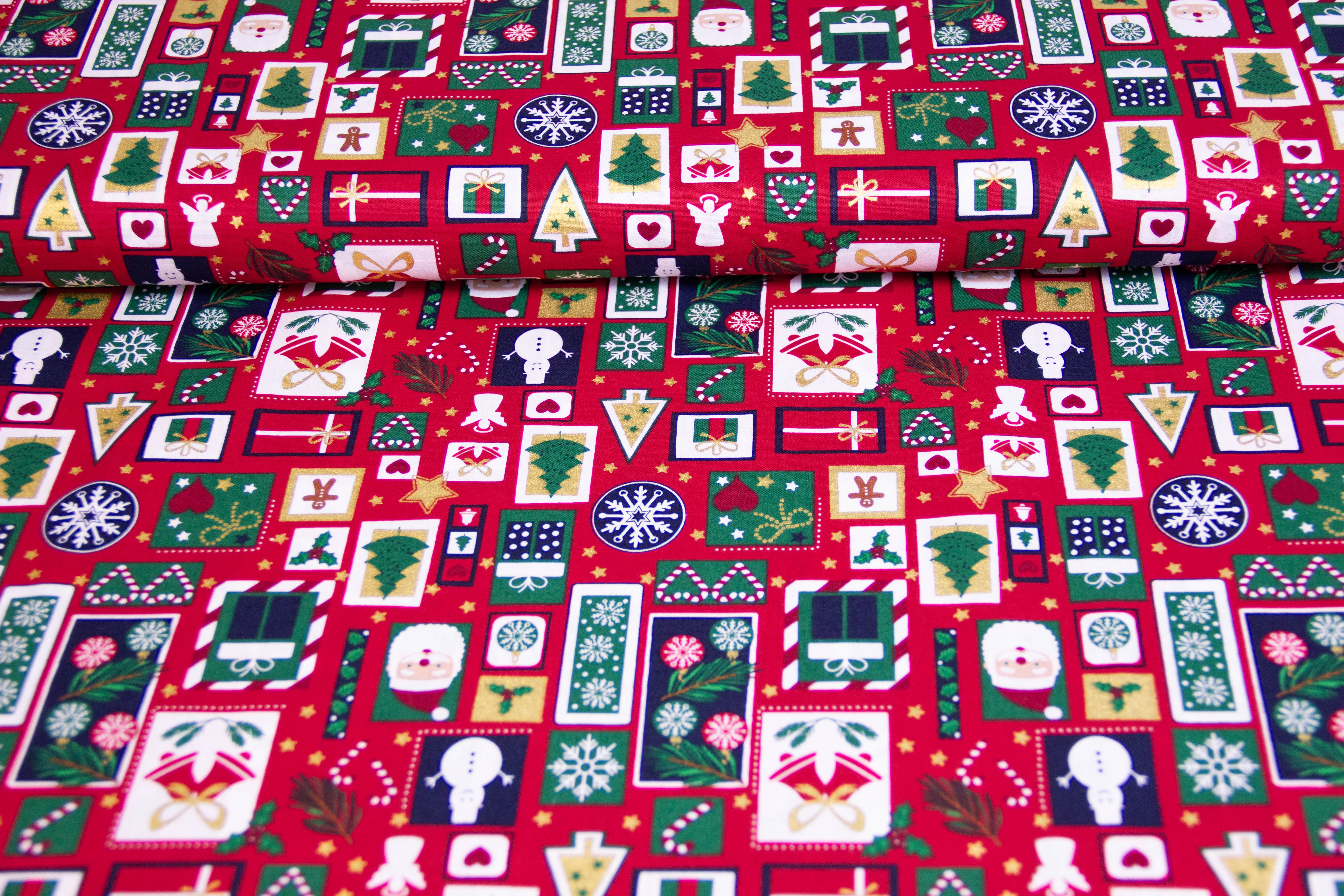 Baumwollwebware Weihnachten, Patchwork, rot, 0,5 m