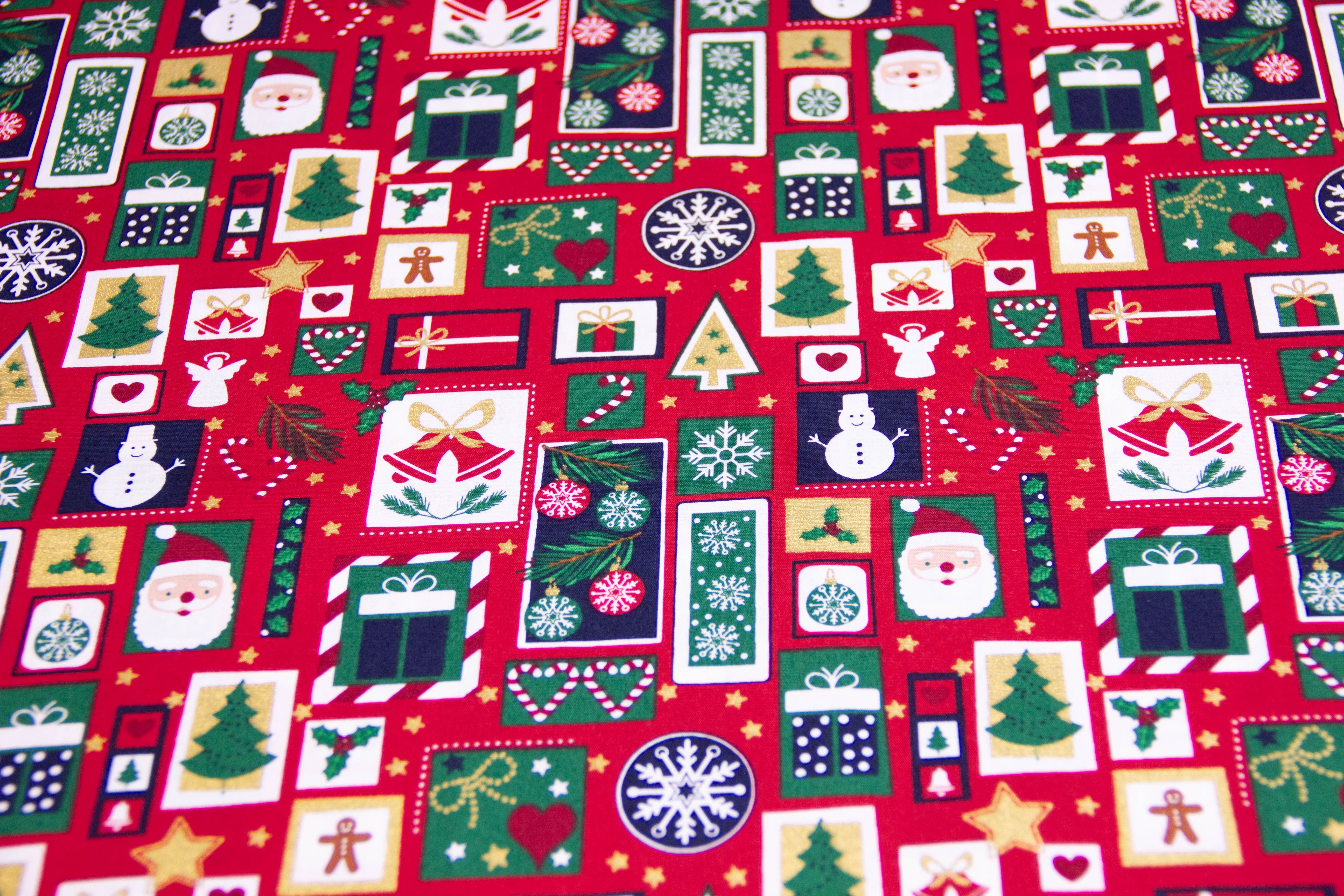 Baumwollwebware Weihnachten, Patchwork, rot, 0,5 m