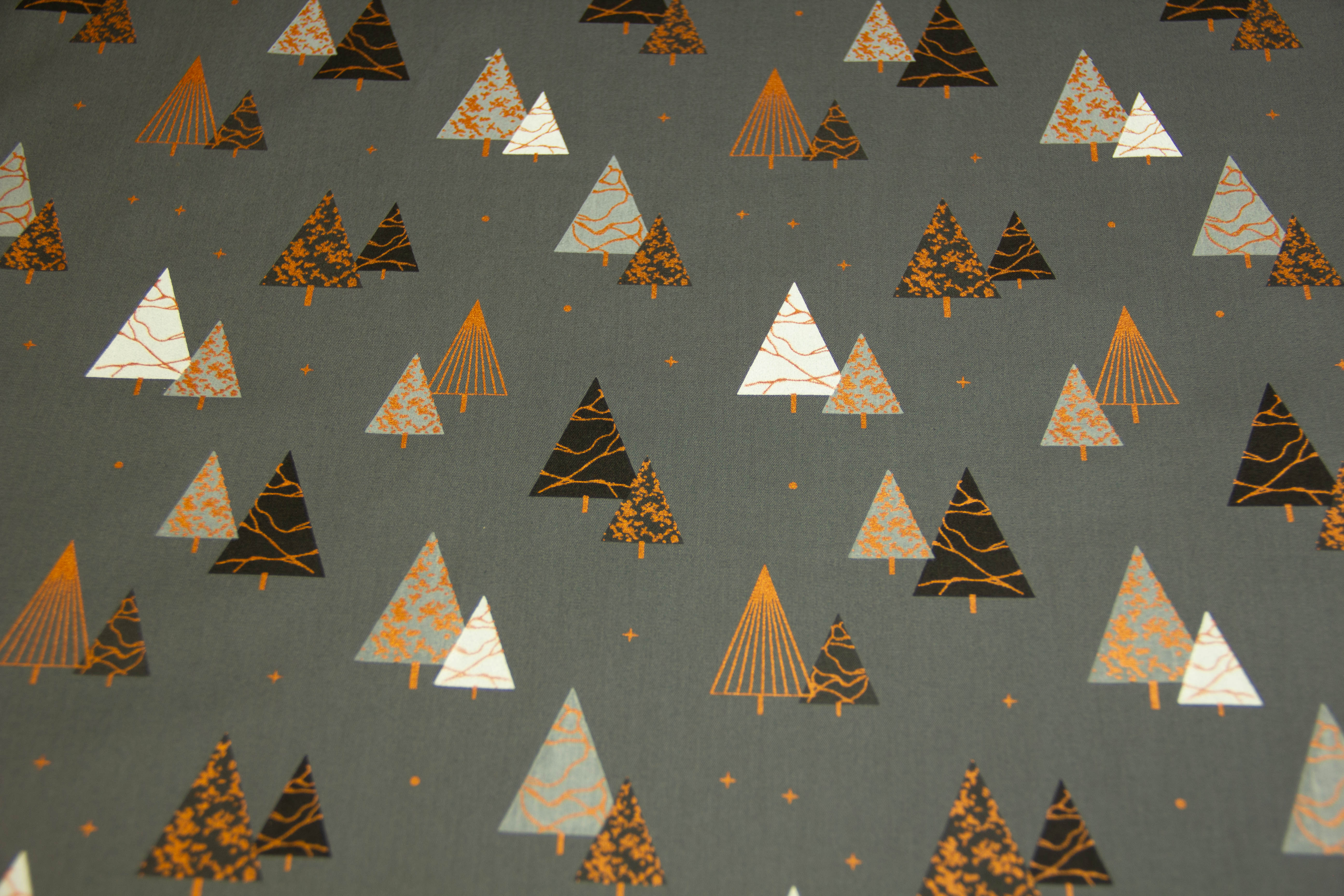 Baumwollwebware mit Weihnachtsbäumen, Weihnachten, dunkelgrau, 0,5 m
