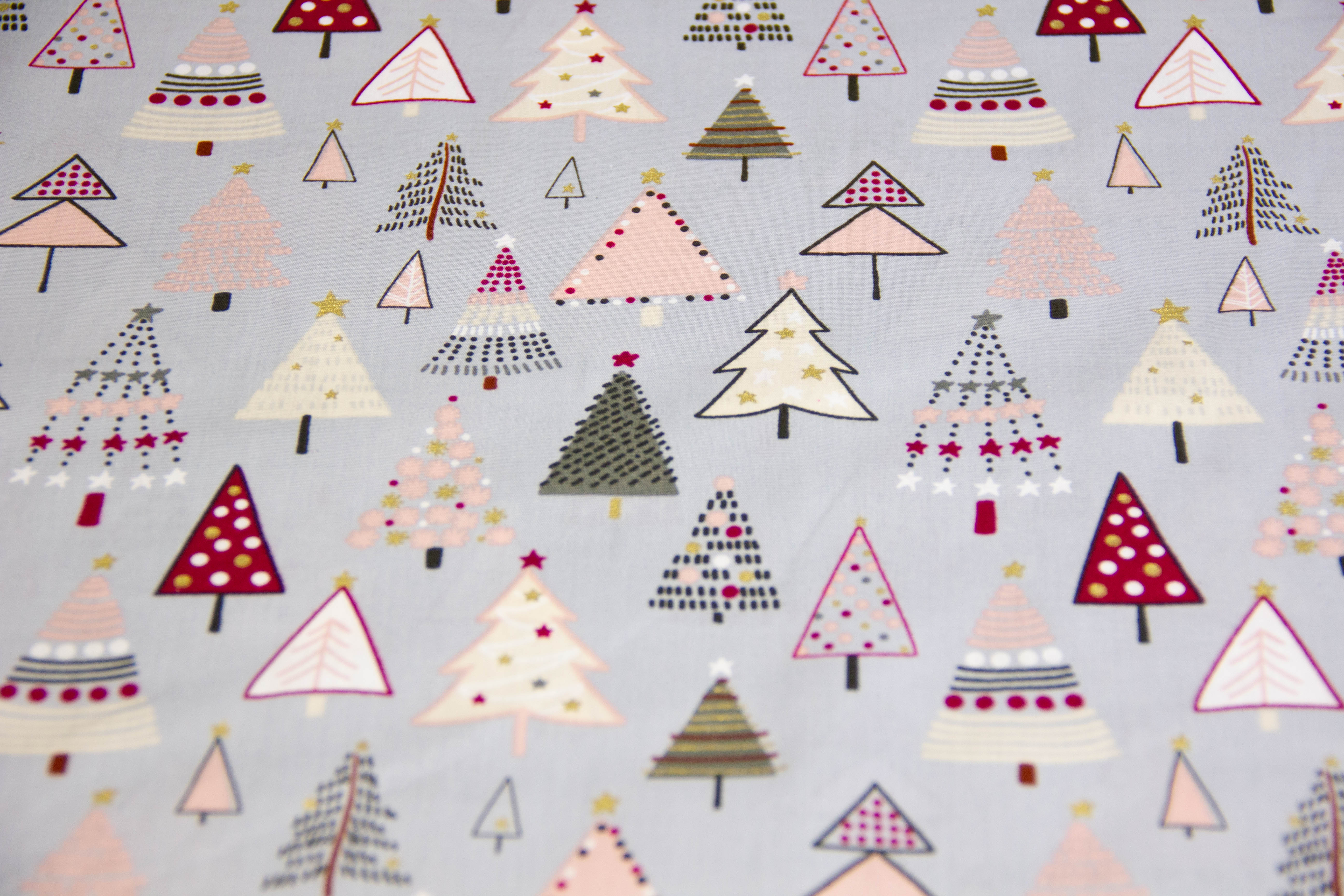 Baumwollwebware mit Weihnachtsbäumen, Weihnachten, grau, 0,5 m