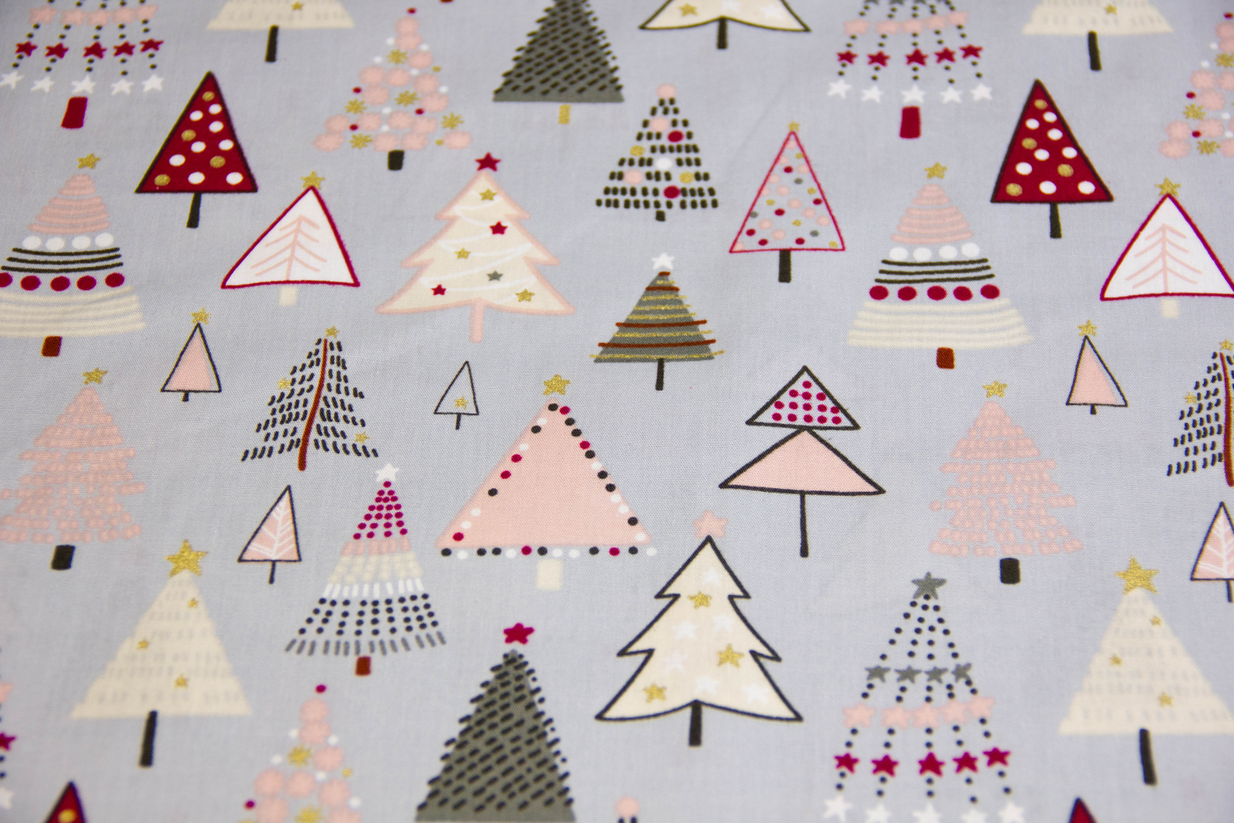 Baumwollwebware mit Weihnachtsbäumen, Weihnachten, grau, 0,5 m