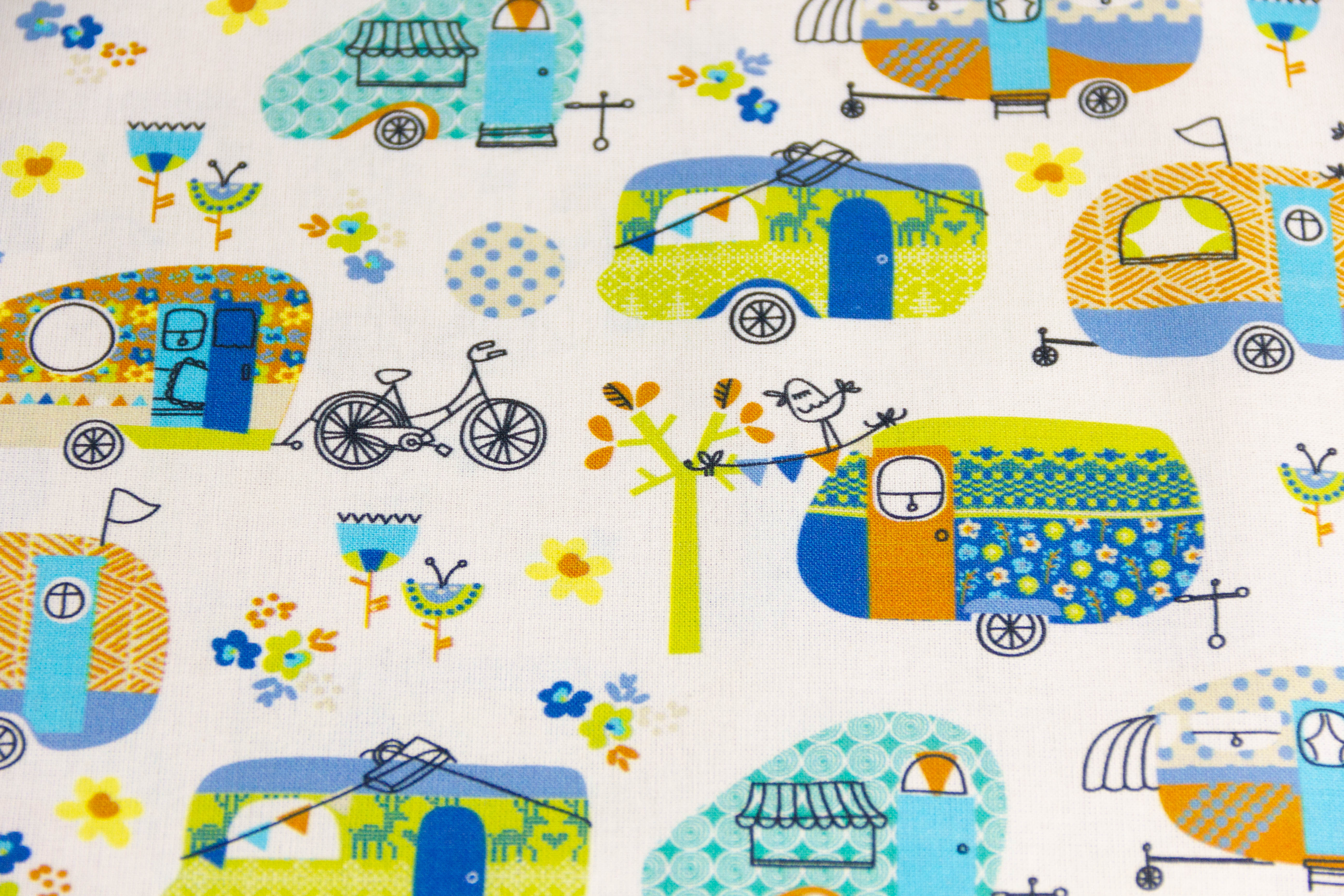 Baumwollwebware "Caravans", Wohnwagen, by Indigo fabrics, 0,5 m