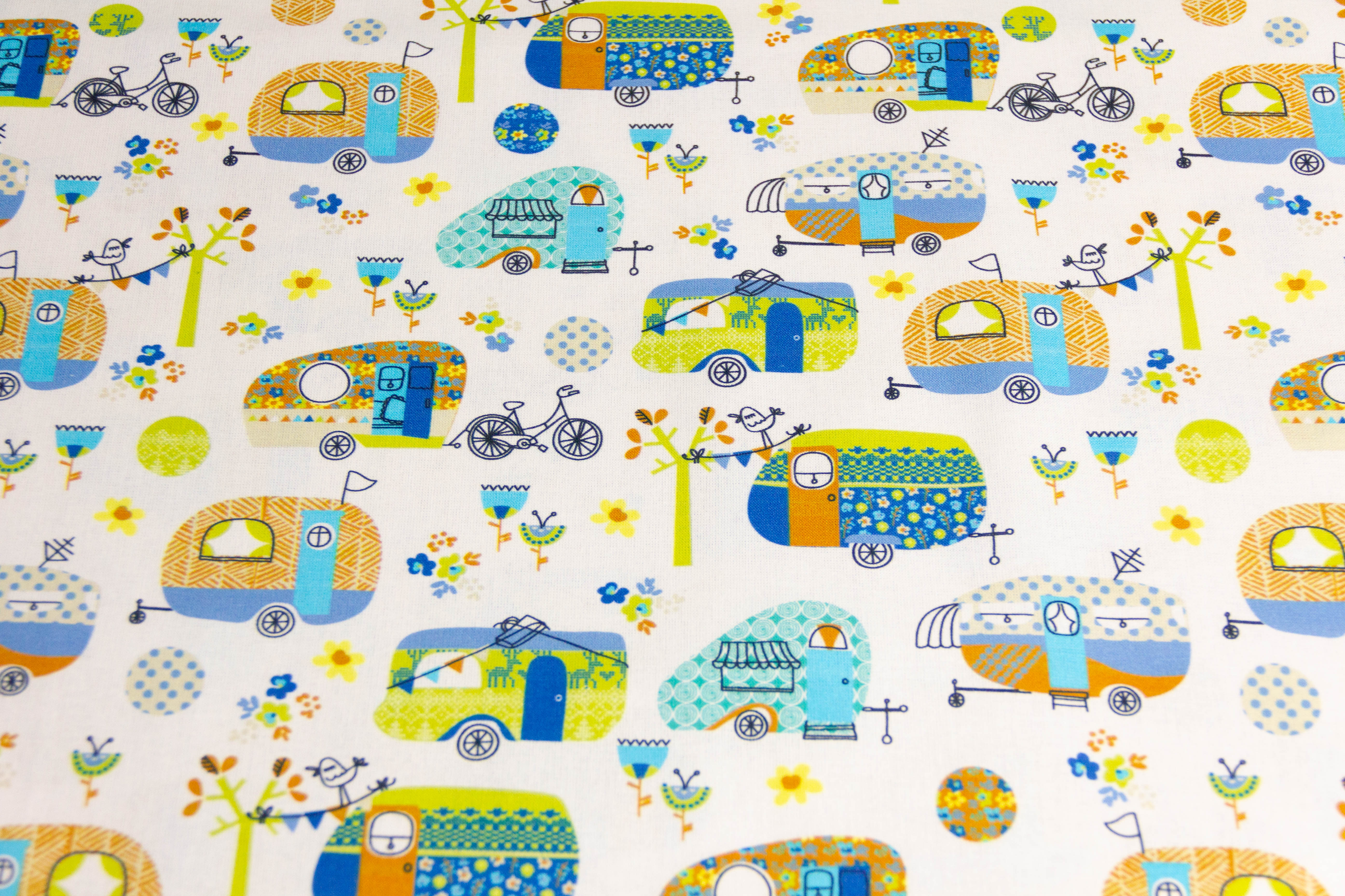 Baumwollwebware "Caravans", Wohnwagen, by Indigo fabrics, 0,5 m