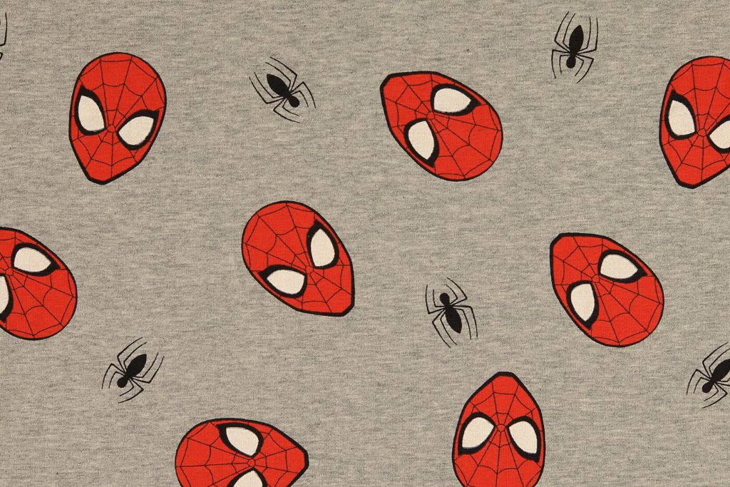 Stoffpaket French Terry + Bündchen "Spider-Man", grau meliert, rot