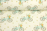 Restmenge 1 Meter Jersey mit Fahrrädern und Blumen