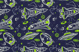 NANO-Softshell "Fiete" mit Raketen und UFOs, Swafing, dunkelblau, grün, 0,5 m