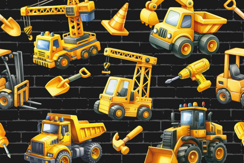 French Terry, Digital Print, Under Construction, Baustelle, schwarz, 0,5 m