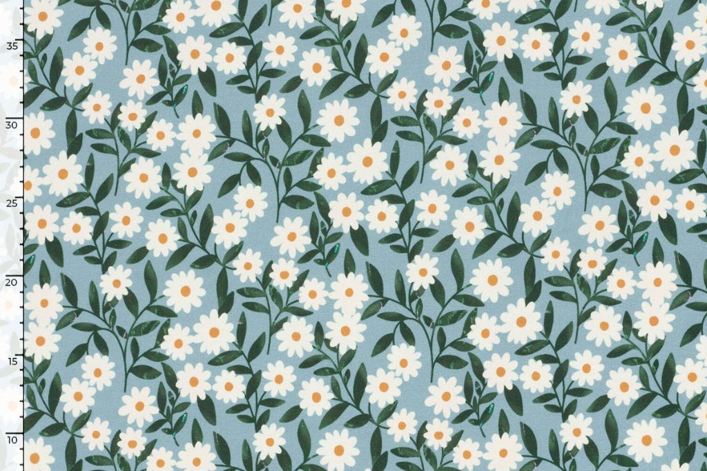 French Terry mit Blumen, Gänseblümchen, blau, 0,5 m