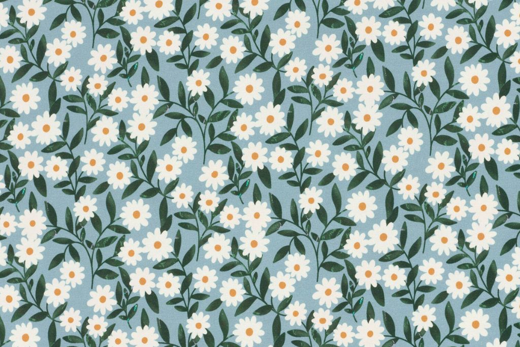 French Terry mit Blumen, Gänseblümchen, blau, 0,5 m