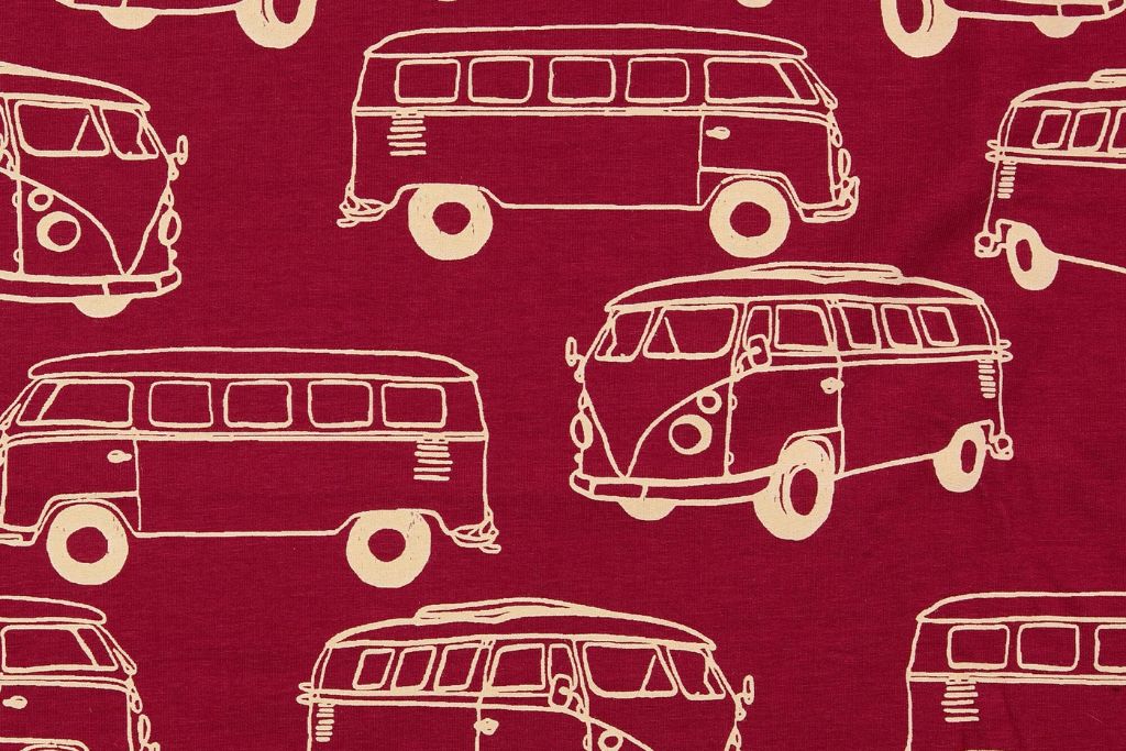 French Terry mit Bussen, Camper, Oekotex, bordeaux, rot, 0,5 m