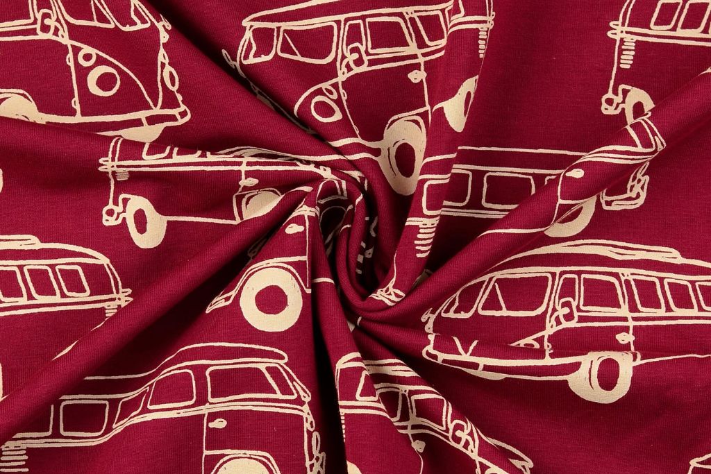 French Terry mit Bussen, Camper, Oekotex, bordeaux, rot, 0,5 m