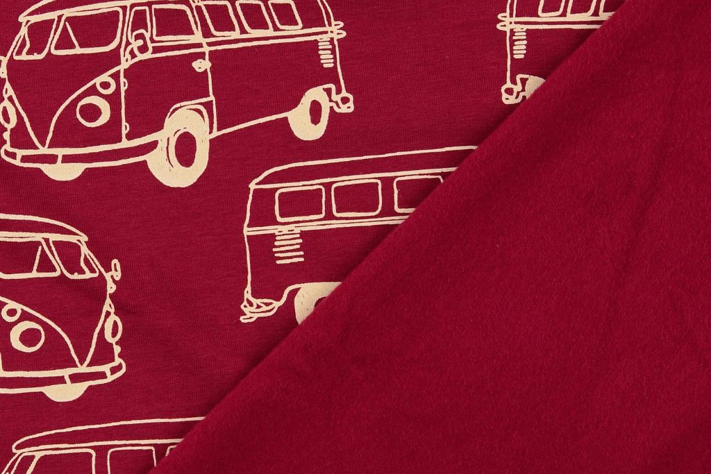 French Terry mit Bussen, Camper, Oekotex, bordeaux, rot, 0,5 m