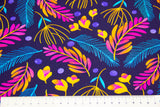 Restmenge 67 cm French Terry mit Farnen und Blumen, dunkelblau