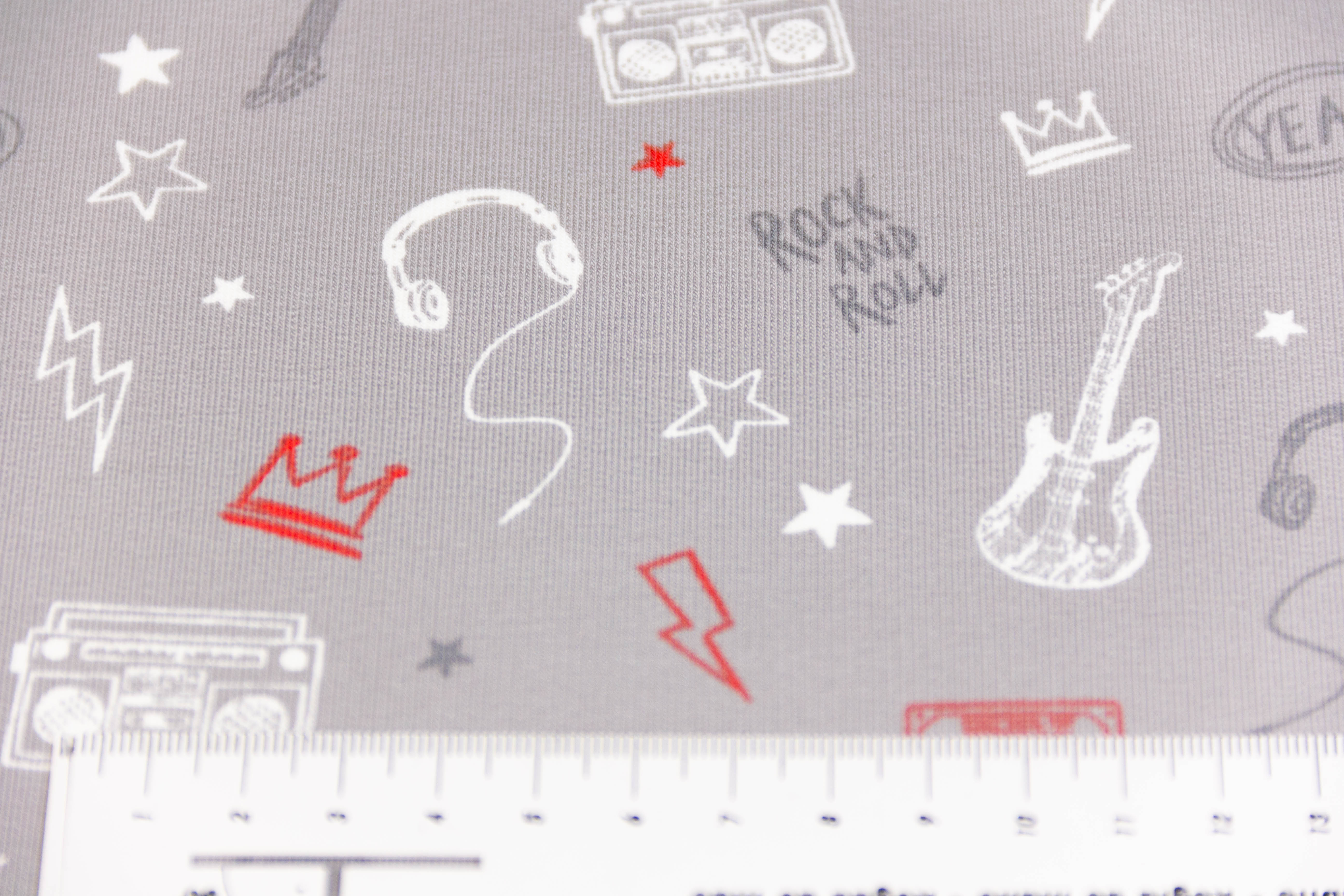 French Terry "Rock 'n Roll, Gitarren, hellgrau, 0,5 m