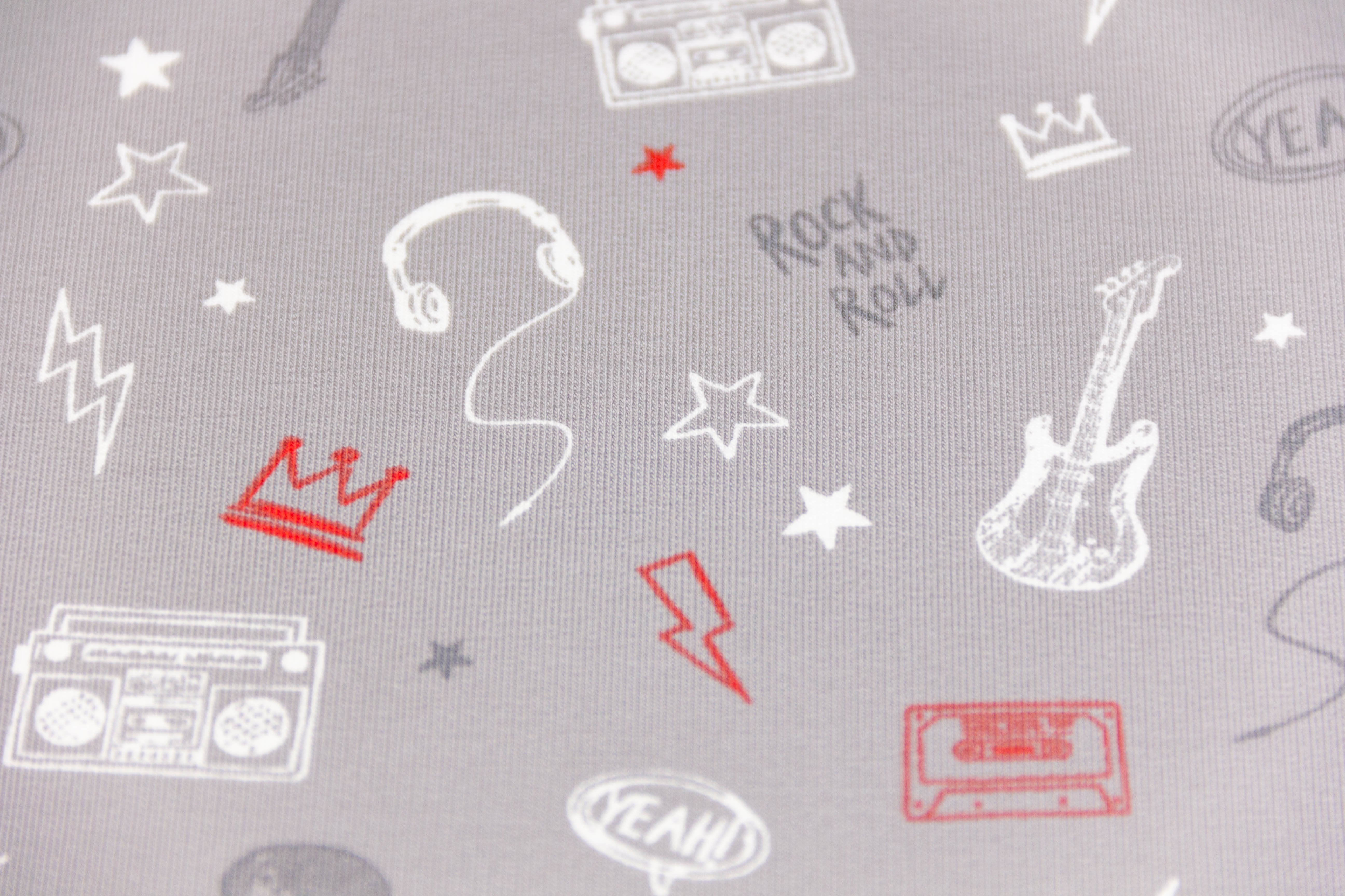 French Terry "Rock 'n Roll, Gitarren, hellgrau, 0,5 m