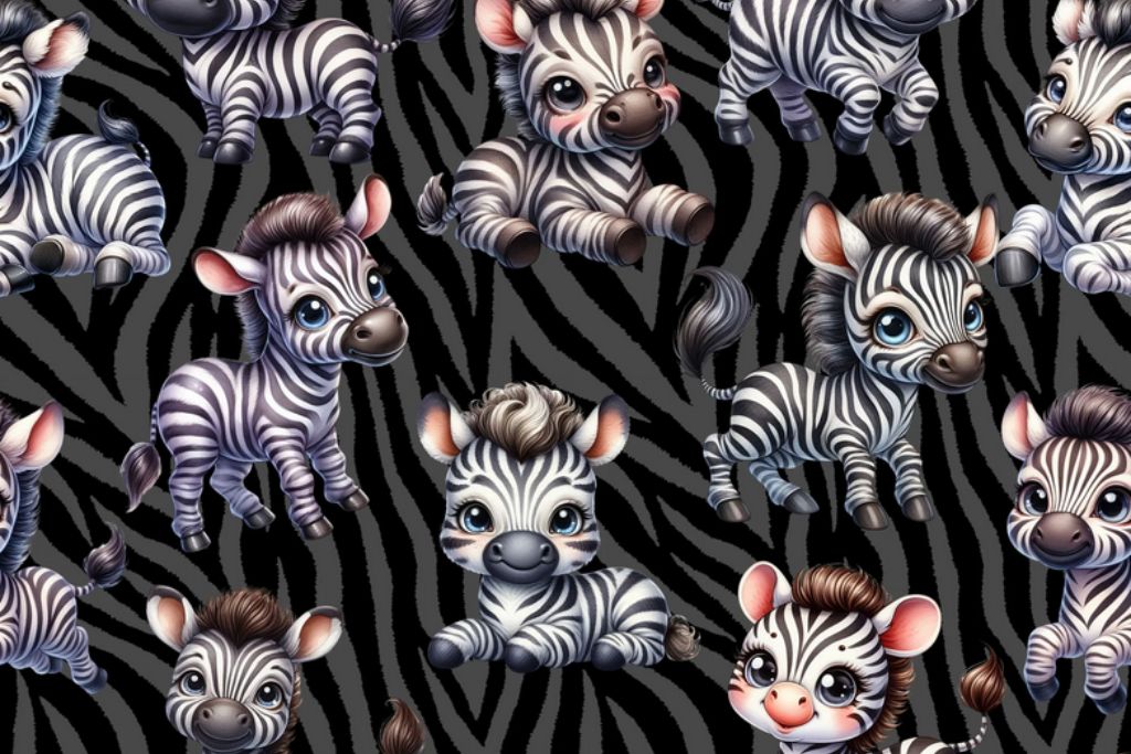 French Terry, Digital Print, Cute Zebra, schwarz, 0,5 m