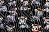 French Terry, Digital Print, Cute Zebra, schwarz, 0,5 m