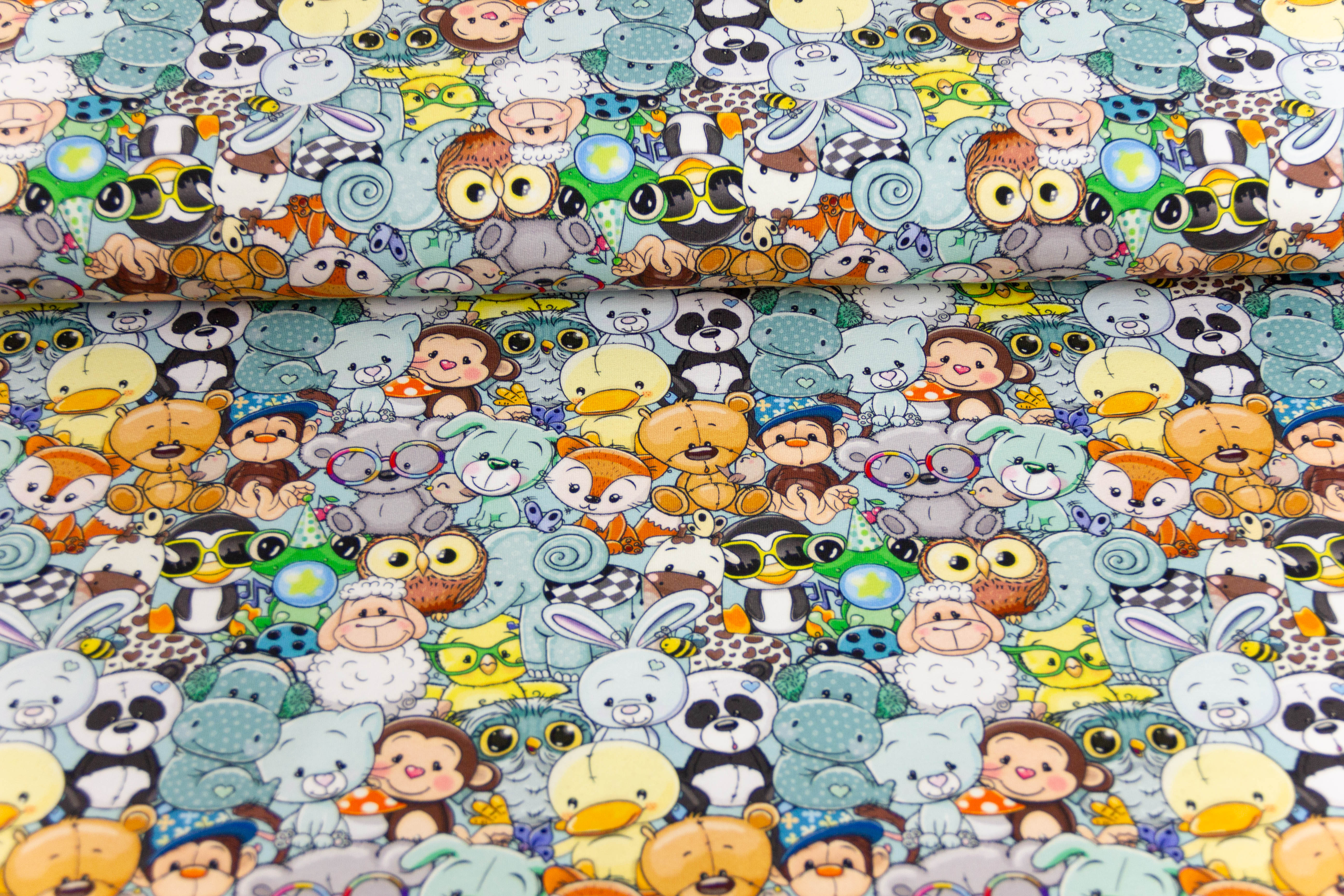 French Terry "Crazy Animals", mint, 0,5 m