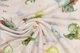 French Terry + Bündchen mit Drachen, beige, smaragd