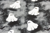 Stoffpaket French Terry + Bündchen mit Geisern, Halloween, anthrazit, schwarz