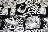 French Terry Manga, Girls, Fräulein von Julie, FVJ-4352, schwarz, weiß, 0,5 m
