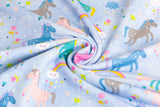 Stoffpaket French Terry + Bündchen French Terry mit Pferden, Fräulein von Julie, FVJ-2794, blau, pink