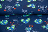 French Terry + Bündchen "Save the Planet", blau, weiß