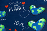 French Terry + Bündchen "Save the Planet", blau, weiß