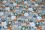 French Terry "Camping" mit Bären und Füchsen, rauchblau, 0,5 m