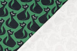 Stoffpaket French Terry + Bündchen French Terry mit Katzen, dunkelgrün, schwarz