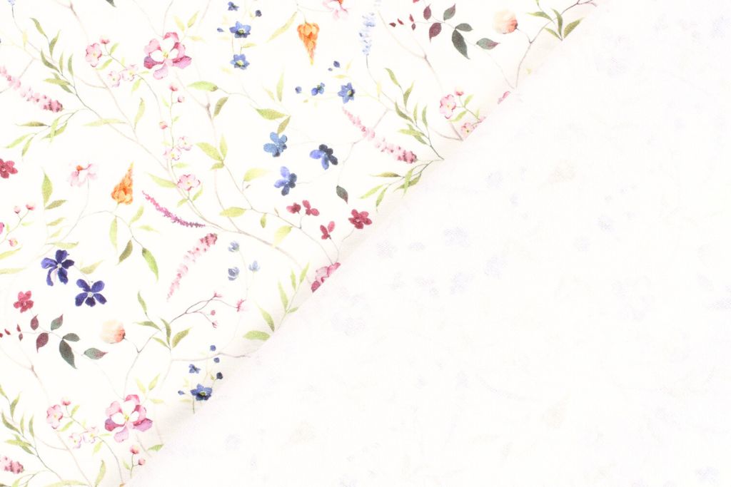 Stoffpaket French Terry + Bündchen mit Sommerblumen, wollweiß, bordeaux