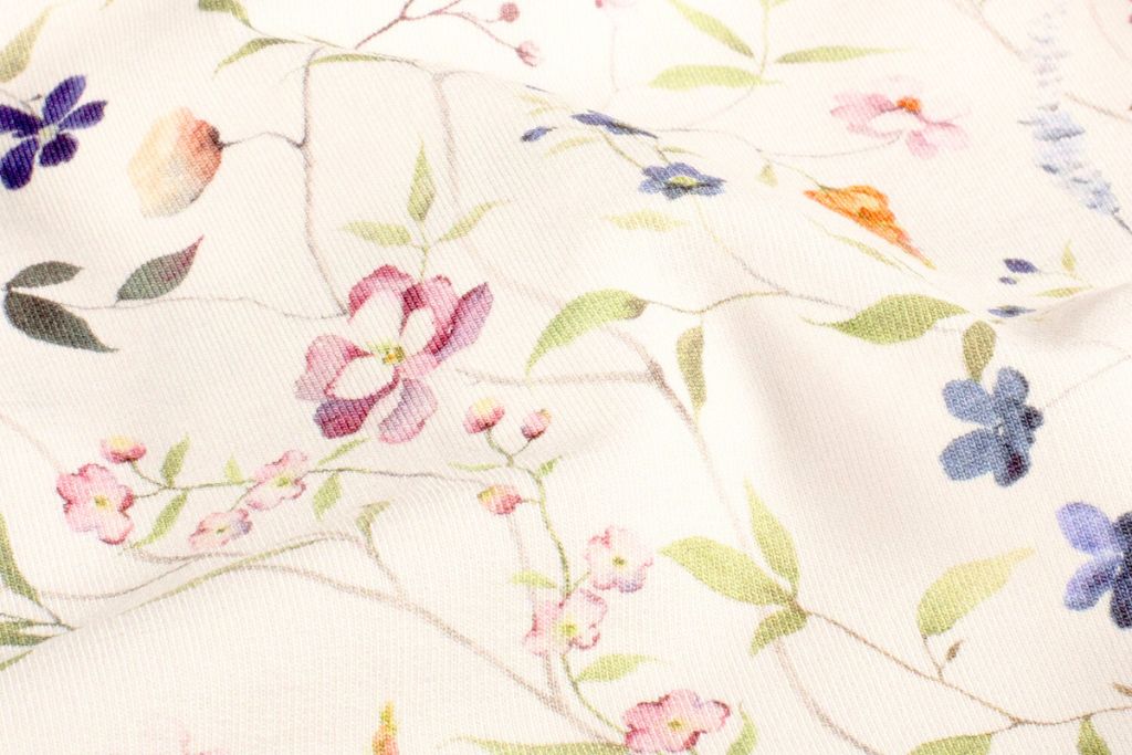 Stoffpaket French Terry + Bündchen mit Sommerblumen, wollweiß, bordeaux
