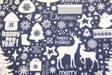 French Terry "Merry Christmas" blau, weiß, 0,5 m