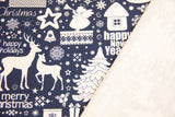 French Terry "Merry Christmas" blau, weiß, 0,5 m