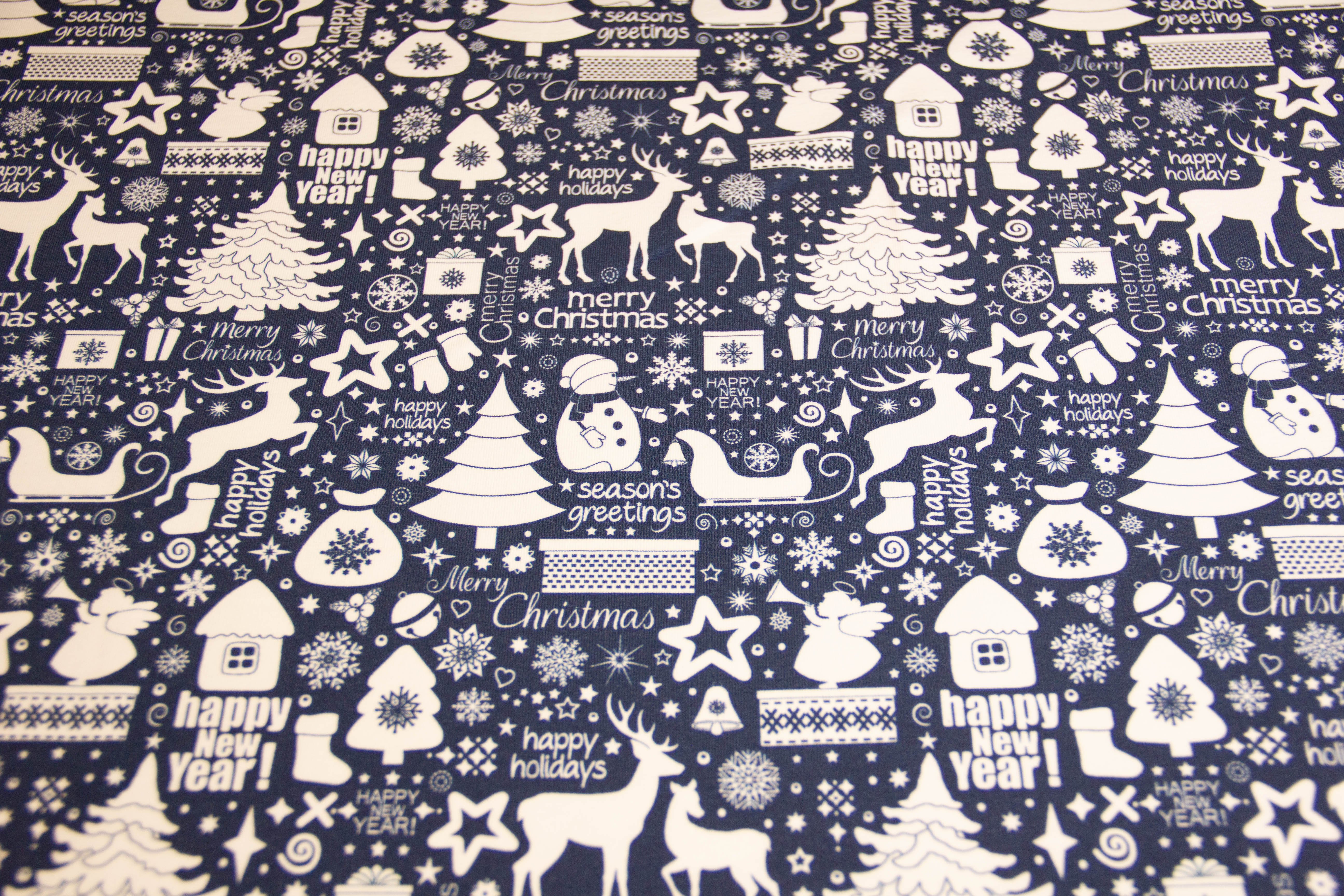 French Terry "Merry Christmas" blau, weiß, 0,5 m
