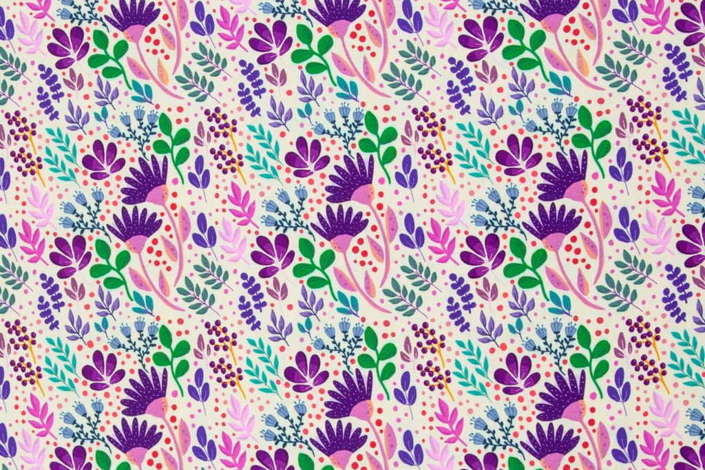 Viskose Webware, "In full bloom" by Emjo-Design, Swafing, Blumen, naturweiß, 0,5 m