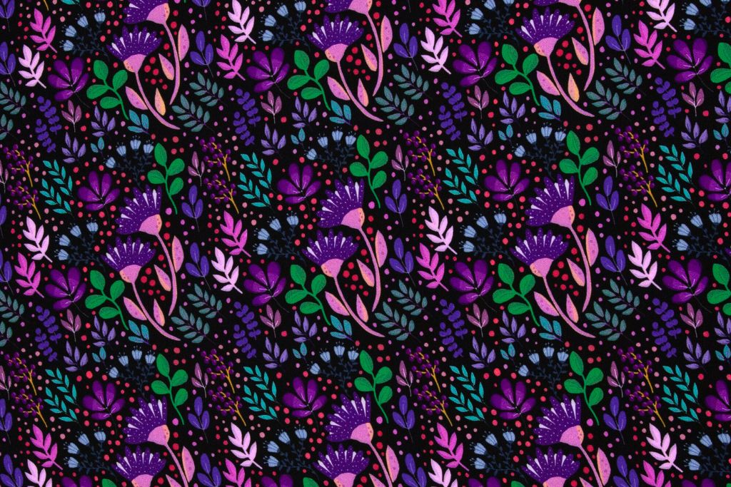 Viskose Webware, "In full bloom" by Emjo-Design, Swafing, Blumen, schwarz, 0,5 m