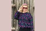 Viskose Webware, "In full bloom" by Emjo-Design, Swafing, Blumen, schwarz, 0,5 m