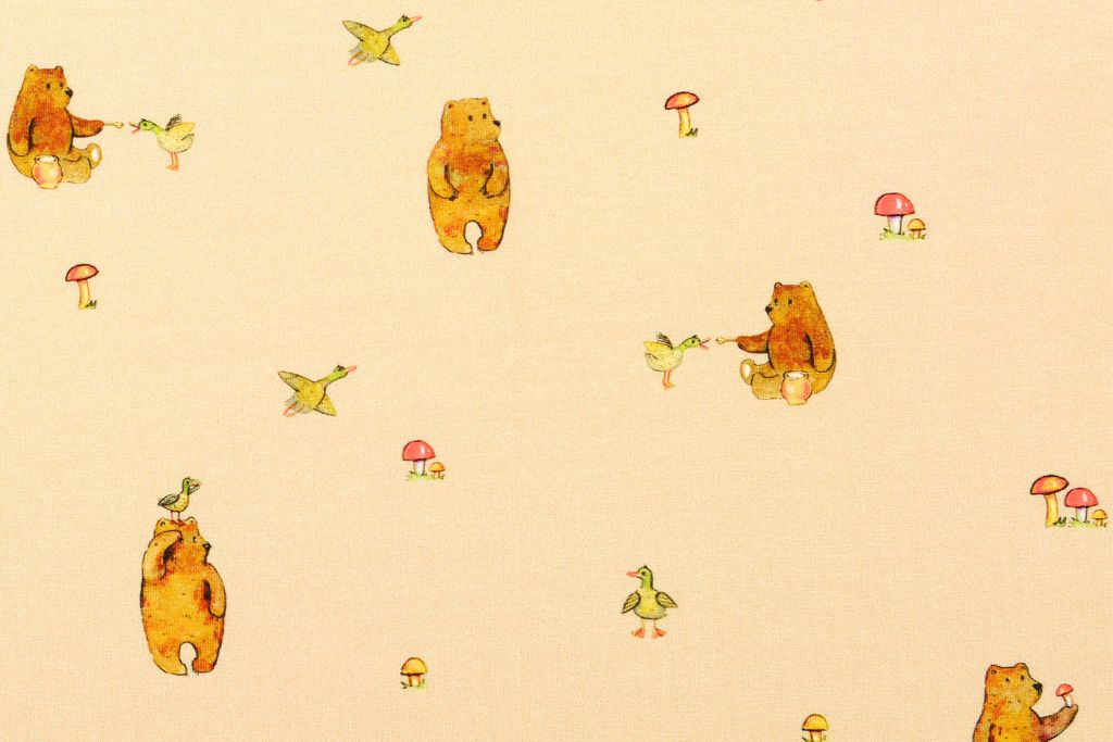 Jersey mit Bären und Pilzen, beige, 0,5 m