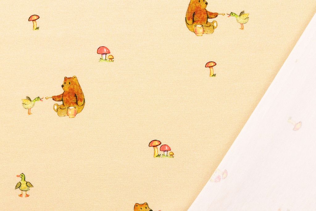 Jersey mit Bären und Pilzen, beige, 0,5 m