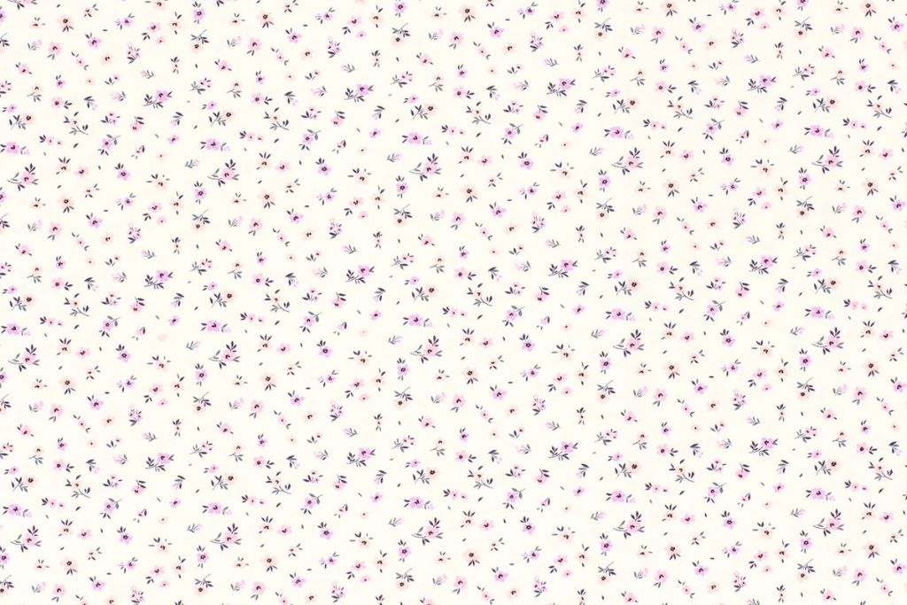 Jersey mit kleinen Blumen, Millefleurs, Oekotex, wollweiß, rosa, flieder, 0,5 m